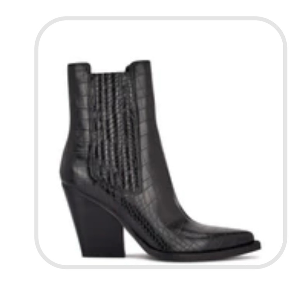 Nine West Glena Block Heel Booties Black Croc